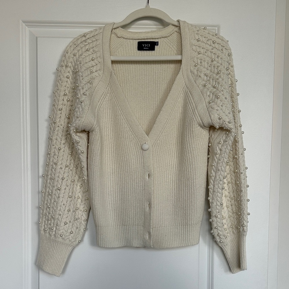 Vici Pearl-Studded Cardigan